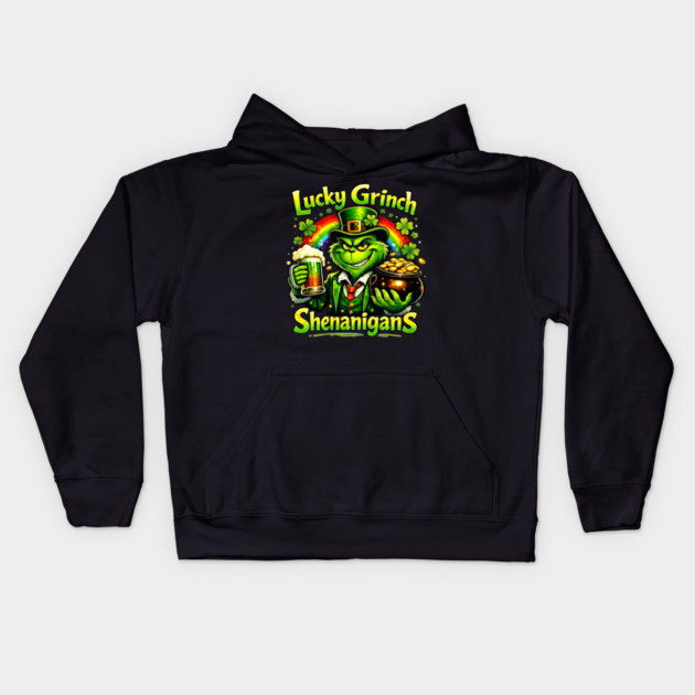Lucky Irish Shenanigans Funny St Patrick’s Day Green Shirt Kids Hoodie by UrbanLifeApparel