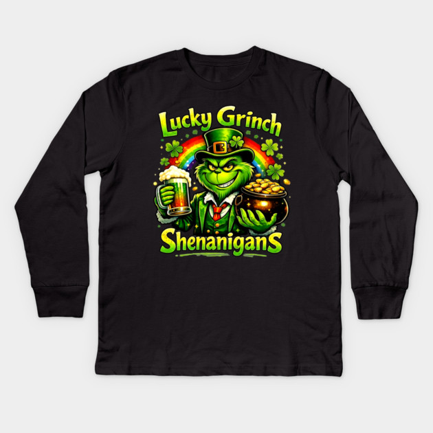 Lucky Irish Shenanigans Funny St Patrick’s Day Green Shirt Kids Long Sleeve T-Shirt by UrbanLifeApparel