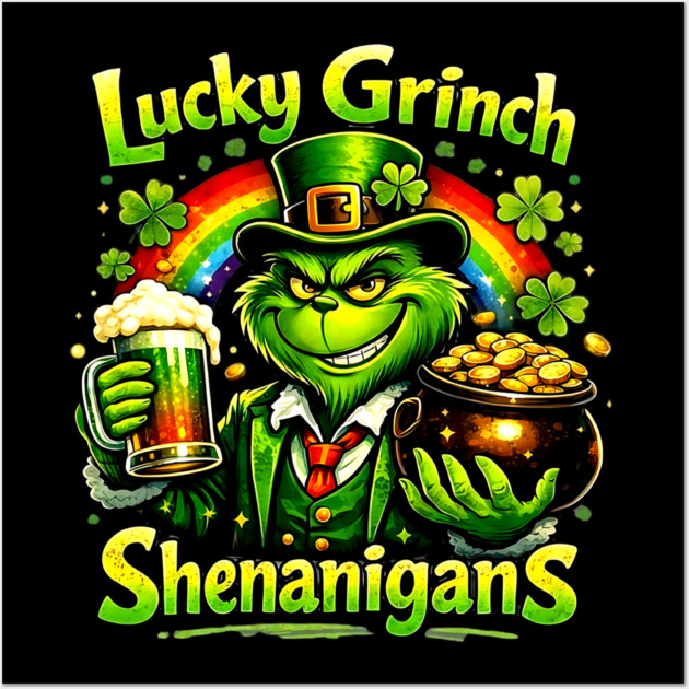 Lucky Irish Shenanigans Funny St Patrick’s Day Green Shirt Wall Art by UrbanLifeApparel