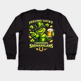 Feeling Lucky Choosing Shenanigans St Patrick’s Day Grinch Shirt Kids Long Sleeve T-Shirt