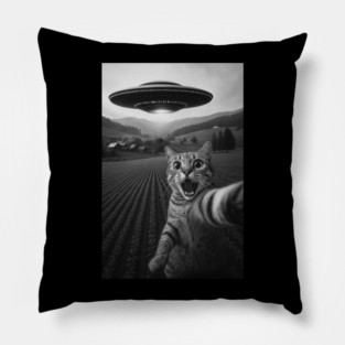 Cat Selfie With Alien UFO Funny Cat Pillow