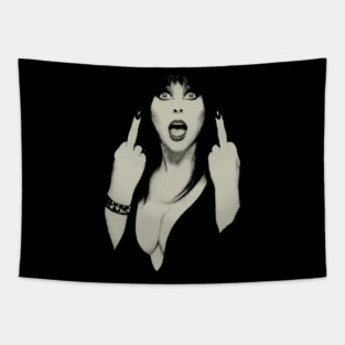 Elvira Flipping The Bird - 80s Horror Vibes Tapestry