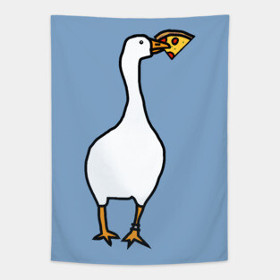Silly Goose Steals Pizza Tapestry