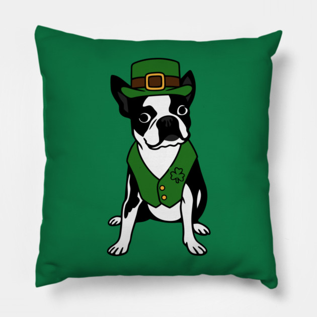 Leprechaun Boston Terrier St Patrick’s Day Dog Pillow by DonWillisJrArt