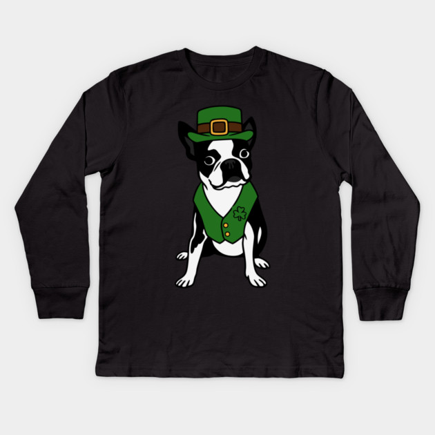 Leprechaun Boston Terrier St Patrick’s Day Dog Kids Long Sleeve T-Shirt by DonWillisJrArt