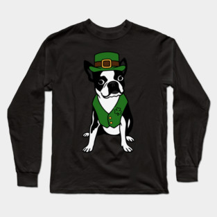 Leprechaun Boston Terrier St Patrick’s Day Dog Long Sleeve T-Shirt