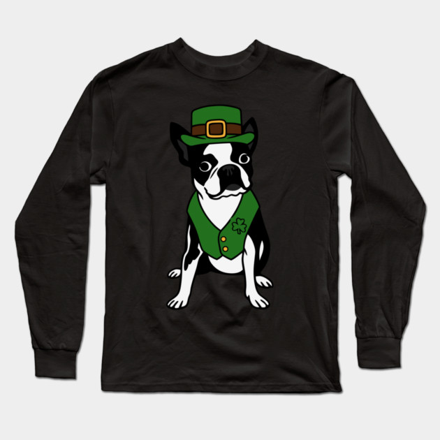 Leprechaun Boston Terrier St Patrick’s Day Dog Long Sleeve T-Shirt by DonWillisJrArt