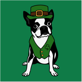 Leprechaun Boston Terrier St Patrick’s Day Dog Posters and Art