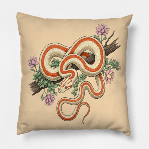 Rosy Boa Vintage Snake Illustration Pillow by BirdsnStuff