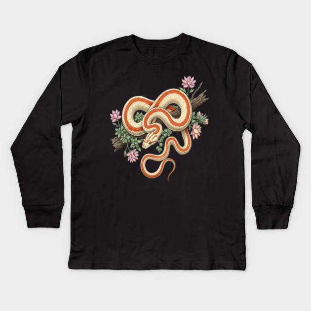 Rosy Boa Vintage Snake Illustration Kids Long Sleeve T-Shirt by BirdsnStuff