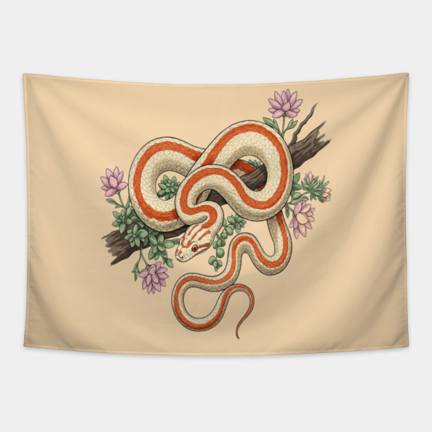 Rosy Boa Vintage Snake Illustration Tapestry by BirdsnStuff