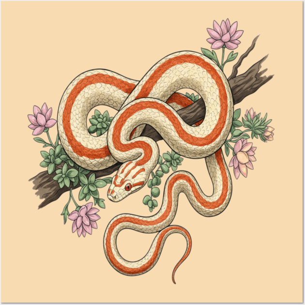 Rosy Boa Vintage Snake Illustration Wall Art by BirdsnStuff