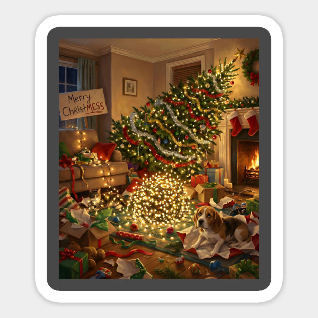 Merry Christmess Funny Dog and Cat Holiday Chaos Magnet by Rommel's Store 1