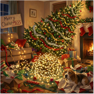 Merry Christmess Funny Dog and Cat Holiday Chaos Posters and Art