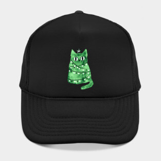 Watercolor green Christmas cat Hat