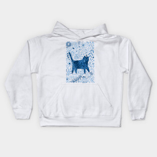 Blue floral cat Kids Hoodie