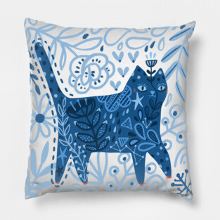 Blue floral cat Pillow