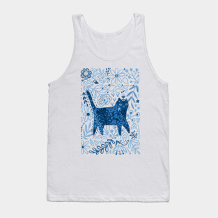 Blue floral cat Tank Top