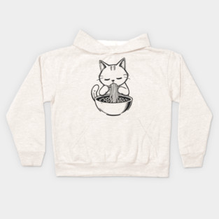 Cat Eating Ramen, Japanese Kawaii Anime for Cat Lovers, Men, Women, Kids Kids Hoodie