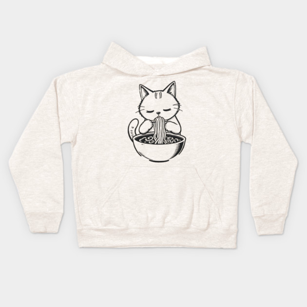 Cat Eating Ramen, Japanese Kawaii Anime for Cat Lovers, Men, Women, Kids Kids Hoodie by Pixel Threads 