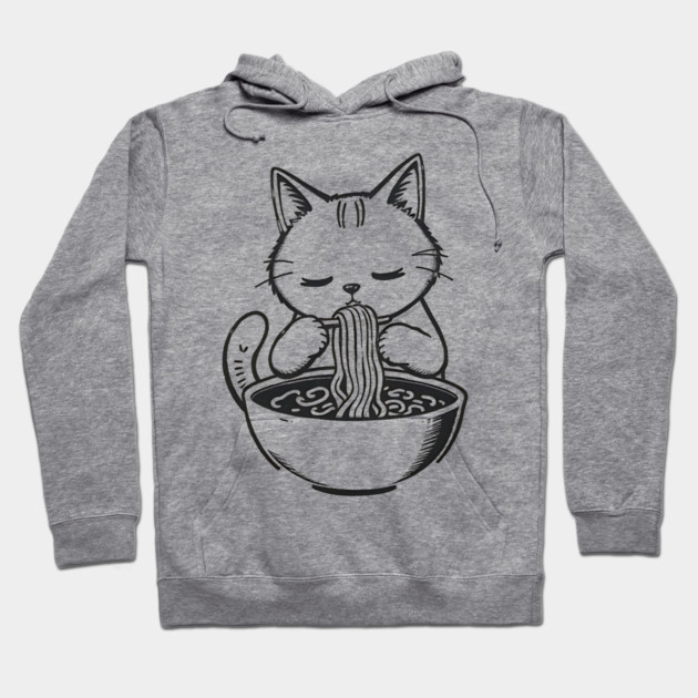 Cat Eating Ramen, Japanese Kawaii Anime for Cat Lovers, Men, Women, Kids Hoodie by Pixel Threads 