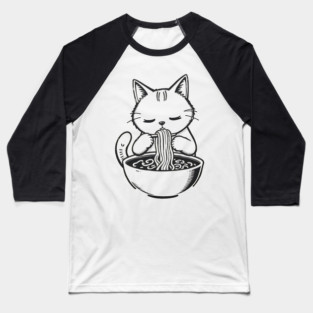 Cat Eating Ramen, Japanese Kawaii Anime for Cat Lovers, Men, Women, Kids Baseball T-Shirt