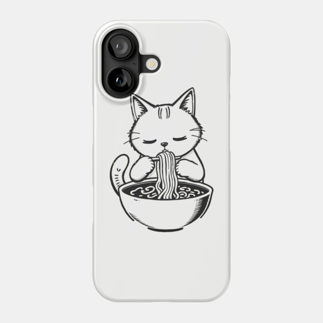 Cat Eating Ramen, Japanese Kawaii Anime for Cat Lovers, Men, Women, Kids Phone Case by Pixel Threads 