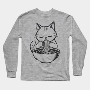 Cat Eating Ramen, Japanese Kawaii Anime for Cat Lovers, Men, Women, Kids Long Sleeve T-Shirt