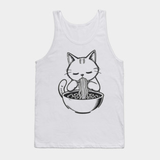 Cat Eating Ramen, Japanese Kawaii Anime for Cat Lovers, Men, Women, Kids Tank Top