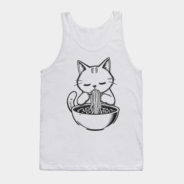Cat Eating Ramen, Japanese Kawaii Anime for Cat Lovers, Men, Women, Kids Tank Top by Pixel Threads 