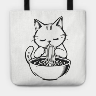 Cat Eating Ramen, Japanese Kawaii Anime for Cat Lovers, Men, Women, Kids Tote