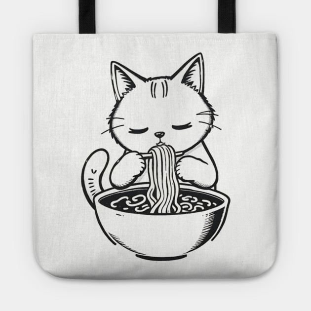 Cat Eating Ramen, Japanese Kawaii Anime for Cat Lovers, Men, Women, Kids Tote by Pixel Threads 