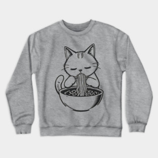 Cat Eating Ramen, Japanese Kawaii Anime for Cat Lovers, Men, Women, Kids Crewneck Sweatshirt