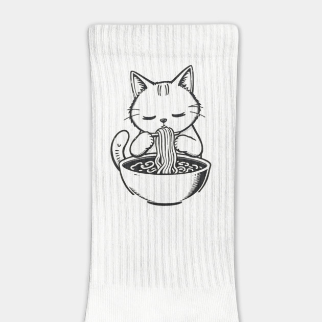 Cat Eating Ramen, Japanese Kawaii Anime for Cat Lovers, Men, Women, Kids by Pixel Threads 