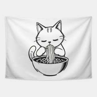 Cat Eating Ramen, Japanese Kawaii Anime for Cat Lovers, Men, Women, Kids Tapestry