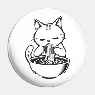 Cat Eating Ramen, Japanese Kawaii Anime for Cat Lovers, Men, Women, Kids Pin