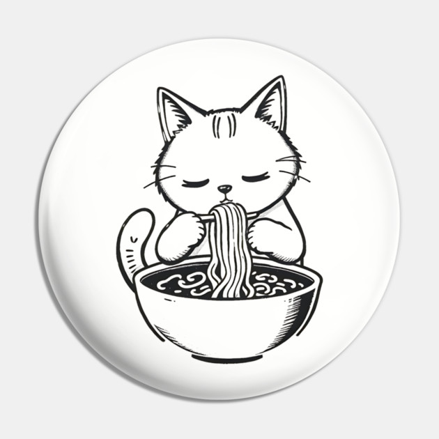 Cat Eating Ramen, Japanese Kawaii Anime for Cat Lovers, Men, Women, Kids Pin by Pixel Threads 