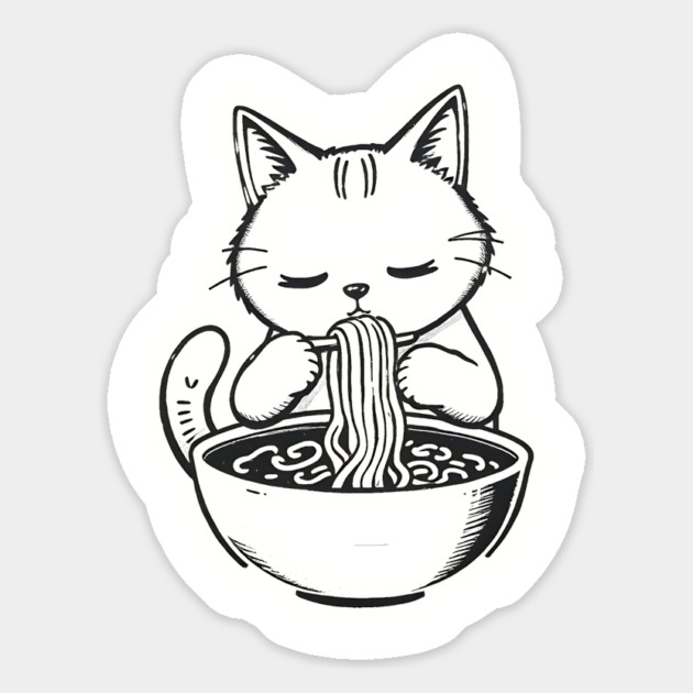 Cat Eating Ramen, Japanese Kawaii Anime for Cat Lovers, Men, Women, Kids Magnet by Pixel Threads 