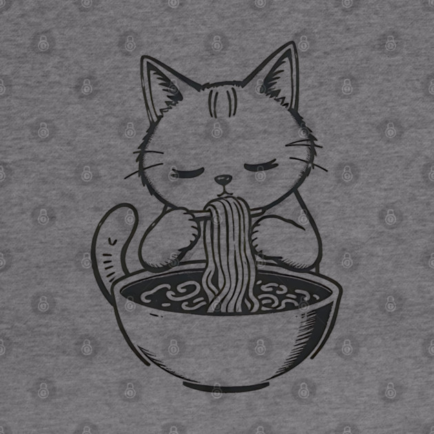 Cat Eating Ramen, Japanese Kawaii Anime for Cat Lovers, Men, Women, Kids by Pixel Threads 