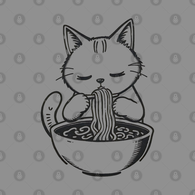 Cat Eating Ramen, Japanese Kawaii Anime for Cat Lovers, Men, Women, Kids by Pixel Threads 