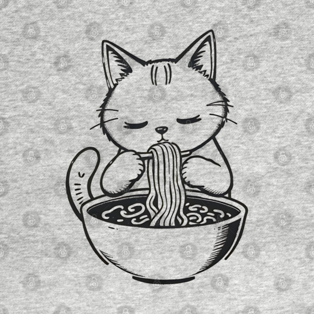 Cat Eating Ramen, Japanese Kawaii Anime for Cat Lovers, Men, Women, Kids by Pixel Threads 