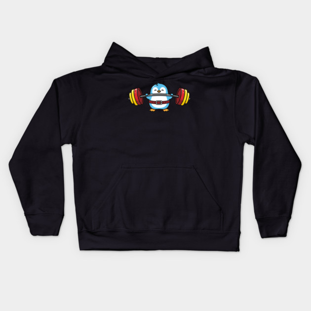 Penguin Powerlifter Kids Hoodie by enrynz
