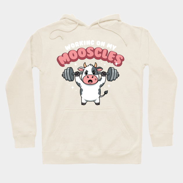 Moo-scular Cow Workout Humor Hoodie by enrynz