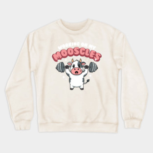 Moo-scular Cow Workout Humor Crewneck Sweatshirt