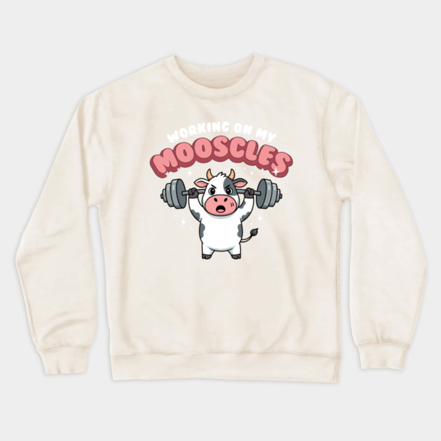 Moo-scular Cow Workout Humor Crewneck Sweatshirt by enrynz