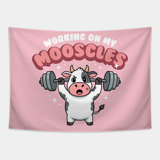 Moo-scular Cow Workout Humor Tapestry by enrynz