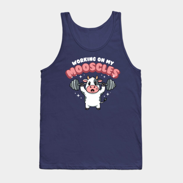 Moo-scular Cow Workout Humor Tank Top by enrynz