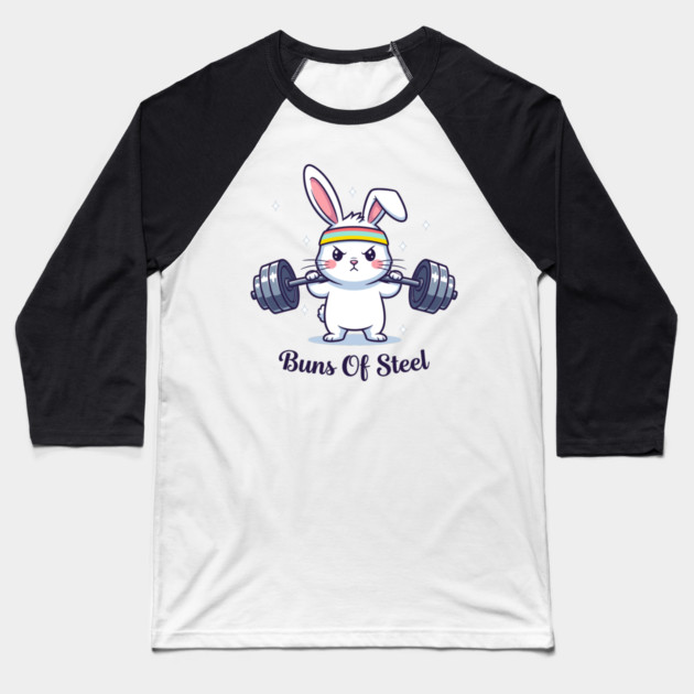Bunny Buns Of Steel Baseball T-Shirt by enrynz