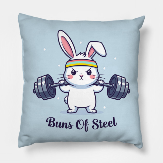 Bunny Buns Of Steel Pillow by enrynz