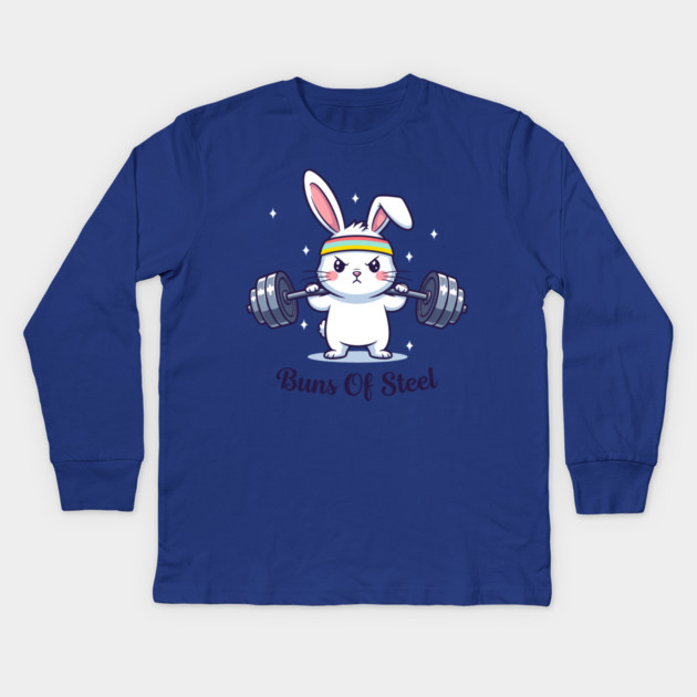 Bunny Buns Of Steel Kids Long Sleeve T-Shirt by enrynz